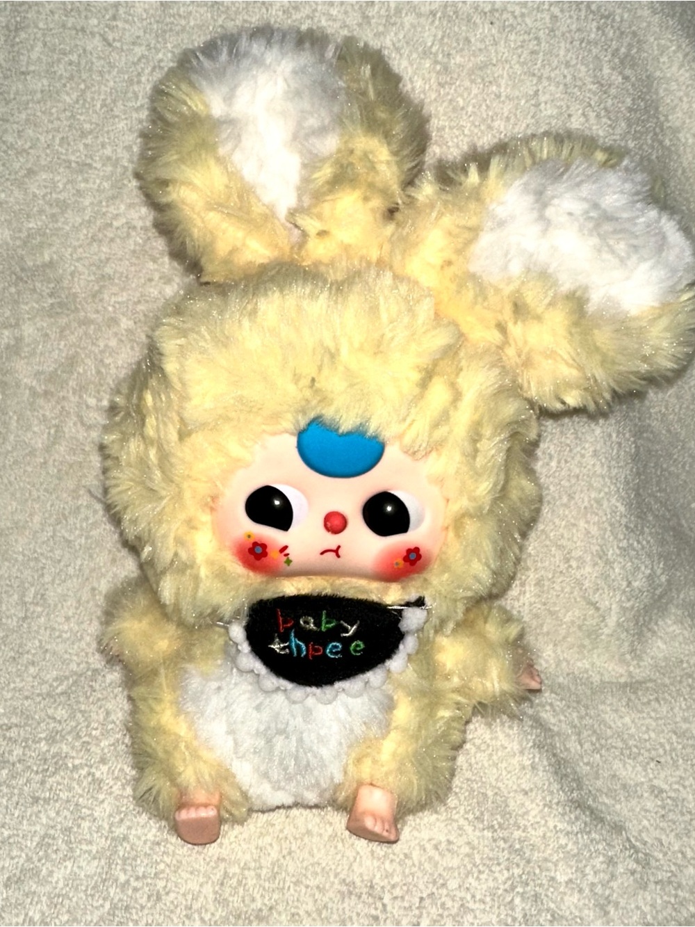Baby Three Yellow Bunny Plush Doll Black Bib Blind Box Toy